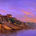 Banaras Ghat 3' religious acrylic painting by artist Vinayak Potdar, 33x55 inch, on canvas