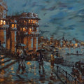 Cityscape acrylic painting titled 'Banaras Ghat 32', 33x51 inches, by artist Sandeep Chhatraband on Canvas