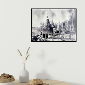 In-situ view of Sanjay Dhawale's 'Banaras Ghat (Sacred Ghats of Varanasi)' painting in a room