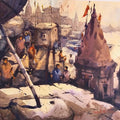 Banaras Ghat 4' religious watercolor painting by artist Subrata Malakar, 22x30 inch, on paper