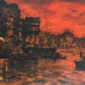Cityscape acrylic painting titled 'Banaras Ghat 41', 36x60 inches, by artist Sandeep Chhatraband on Canvas
