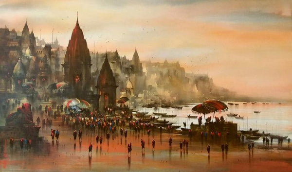 Banaras Ghat 48 Painting by Ashif Hossain | ArtZolo.com