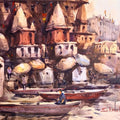 Banaras Ghat 5' religious watercolor painting by artist Subrata Malakar, 22x30 inch, on paper