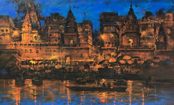 Banaras Ghat 51 Painting by Sandeep Chhatraband | ArtZolo.com