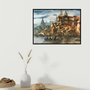 In-situ view of Sandeep Chhatraband's 'Banaras Ghat 54 (Varanasi Monsoon)' painting in a room