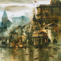Cityscape watercolor painting titled 'Banaras Ghat 55', 22x30 inches, by artist Sandeep Chhatraband on Paper