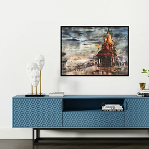 In-situ view of Sandeep Chhatraband's 'Banaras Ghat 56 (Varanasi Temple After the Rain)' painting in a room