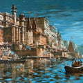 Cityscape acrylic painting titled 'Banaras Ghat 62', 36x60 inches, by artist Sandeep Chhatraband on Canvas