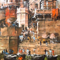 Cityscape acrylic painting titled 'Banaras Ghat 63', 60x24 inches, by artist Sandeep Chhatraband on Canvas
