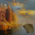Banaras Ghat' religious oil painting by artist Kamal Rao, 48x36 inch, on canvas