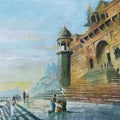 Banaras Ghat' religious watercolor painting by artist Sankara Babu, 11x17 inch, on paper
