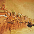 Banaras Ghat' religious oil painting by artist Kamal Rao, 36x48 inch, on canvas