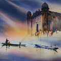 'Banaras Ghat' religious watercolor painting by artist Ajoy Bhowmick, 11x14 inch, on paper