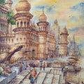 Religious watercolor painting titled 'Banaras Ghat Series 3', 22x15 inch, by artist Shubhashis Mandal on Handmade Paper