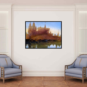 In-situ view of Bhuwan Silhare's 'Banaras Ghat Xviii' painting in a room