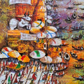 'Banaras Ghats 3' religious acrylic painting by artist Anirban Seth, 48x16 inch, on canvas
