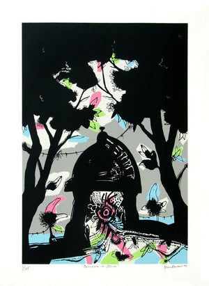 Cityscape serigraphs painting titled 'Banaras In Black', 27x20 inches, by artist Manu Parekh on Paper