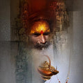 Religious acrylic-oil painting titled 'Banaras Sadhu 2', 60x40 inch, by artist Amit Bhar on Canvas