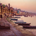 'Banaras Series 1' religious acrylic painting by artist Siddharth Gavade, 22x36 inch, on canvas