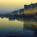 'Banaras Series 14' religious acrylic painting by artist Siddharth Gavade, 22x36 inch, on canvas