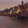 Banaras Series 16 by Siddharth Gavade, Original Acrylic Religious Painting on Canvas, Medium Horizontal Wall Art