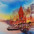 Cityscape acrylic painting titled 'Banaras Temple', 60x48 inches, by artist Anand Bekwad on Canvas