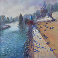 Cityscape acrylic painting titled 'Banaras (Varanasi) Ghat', 40x30 inches, by artist Bijay Biswaal on Canvas
