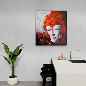 Dhananjay Mukherjee's painting 'Bandevta 3 (Shiva)' displayed in a modern living room setting