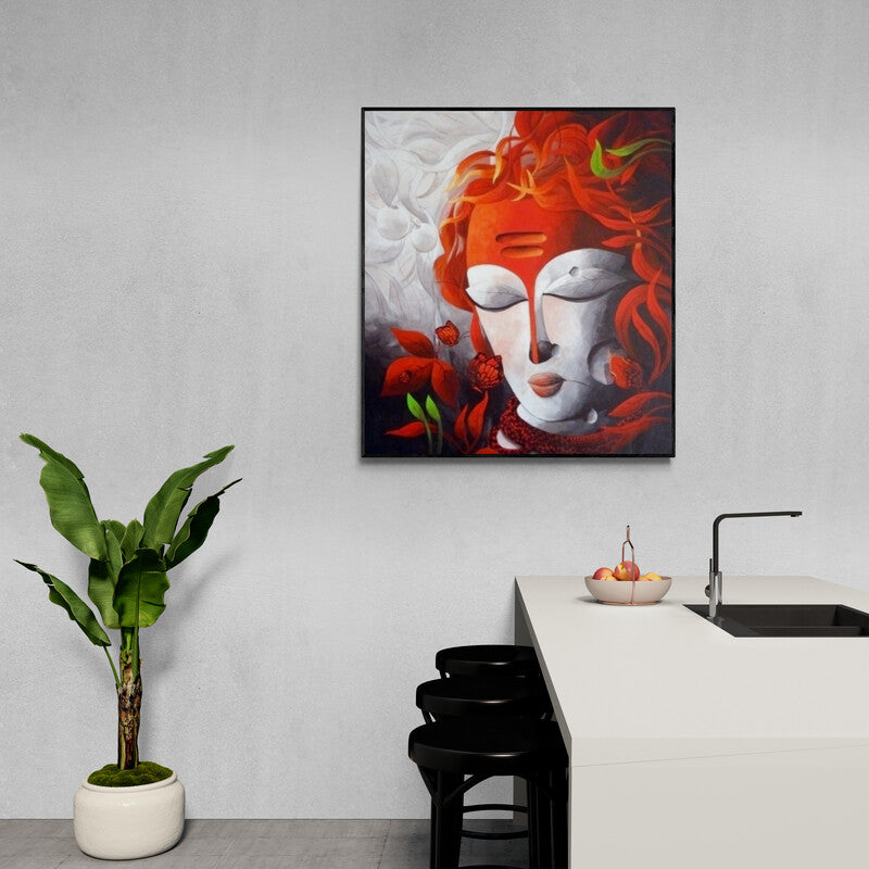 Dhananjay Mukherjee's painting 'Bandevta 3 (Shiva)' displayed in a modern living room setting
