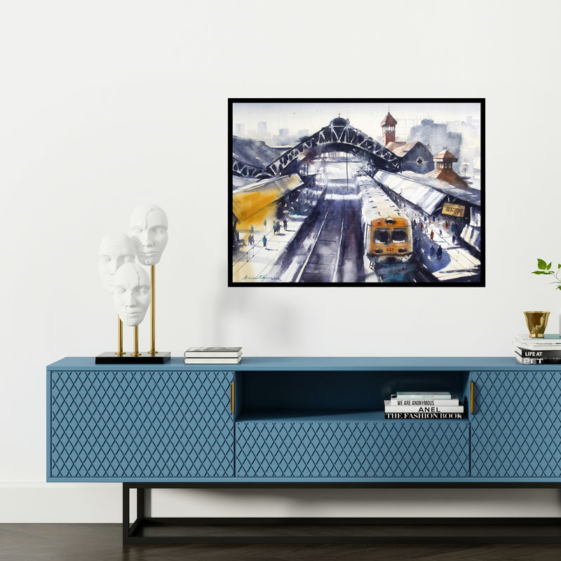 Preview of 'Bandra' Painting by Ananta Mandal shown on a wall in a furnished room.
