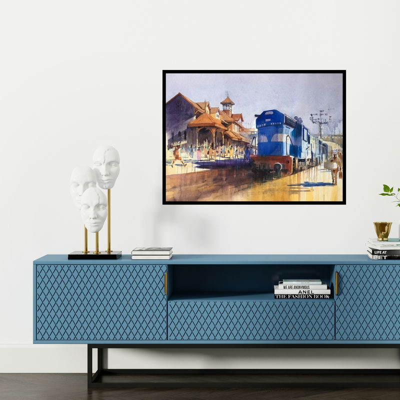 Preview of 'Bandra Special' Painting by Bijay Biswaal shown on a wall in a furnished room.