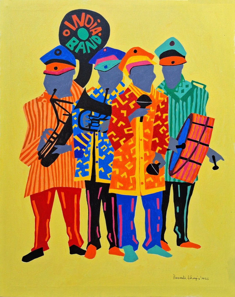 Bandwalla 1' figurative acrylic painting by artist Prasanta Acharjee, 30x24 inch, on canvas