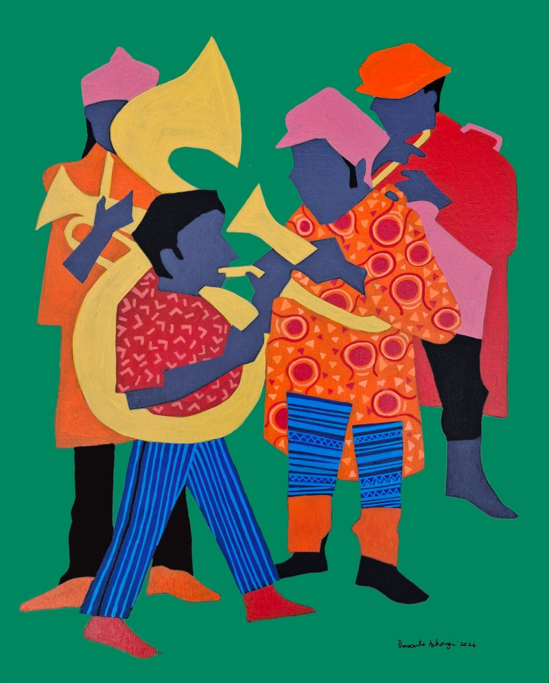 Bandwallas 2' figurative acrylic painting by artist Prasanta Acharjee, 20x16 inch, on canvas