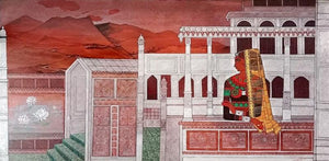 Bani Thani Radha (Royal Reverie) by Jayprakash Jagtap, Original Acrylic Figurative Painting on Canvas, X-Large Horizontal Wall Art