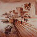 Cityscape acrylic painting titled 'Banras Ghat 3', 24x24 inches, by artist Anand Bekwad on Canvas