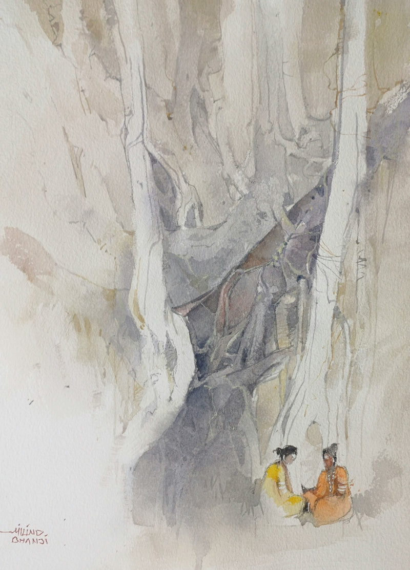 Banyan Tree' nature watercolor painting by artist Milind Bhanji, 16x12 inch, on paper