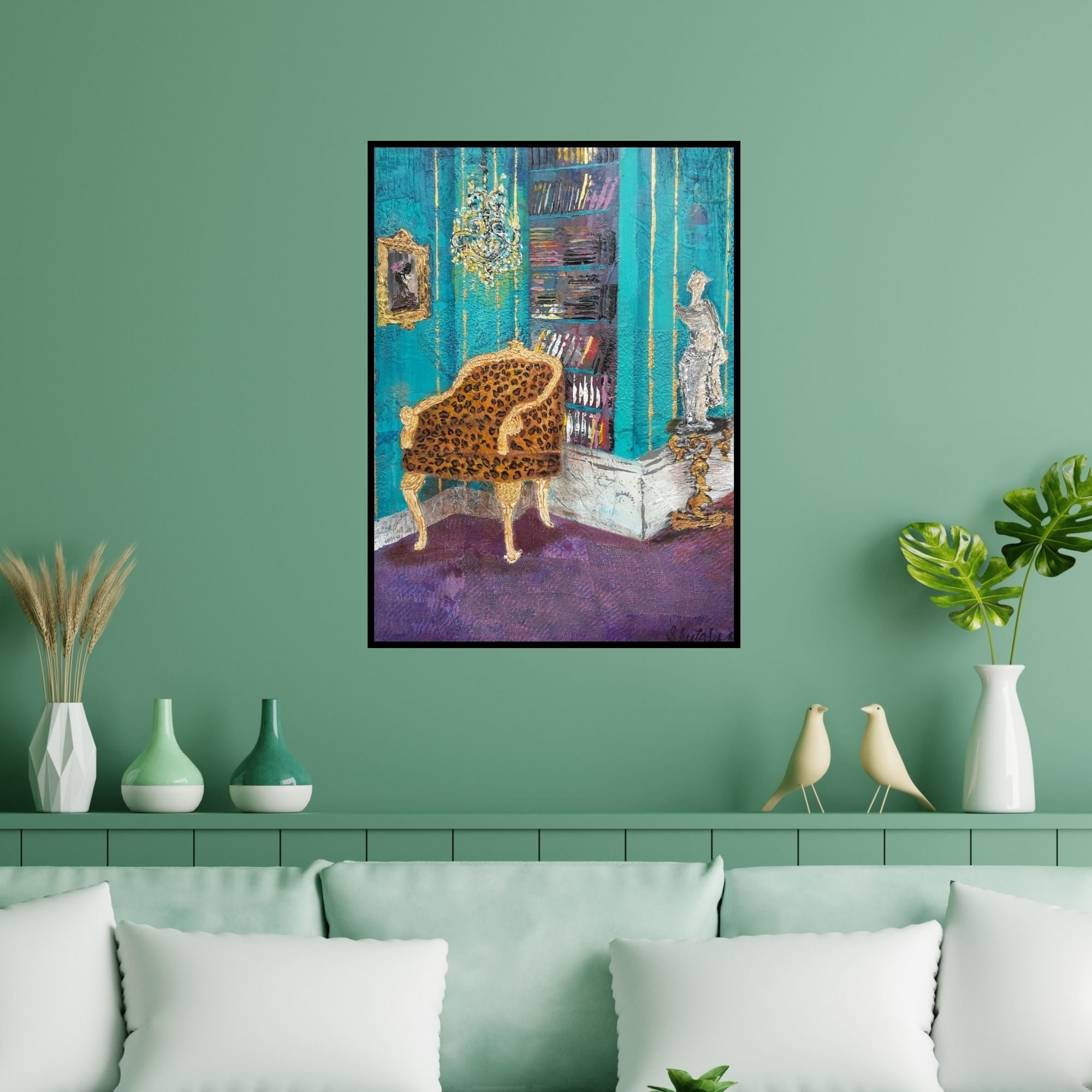 Preview of 'Baroque 6' Painting by Sheetal Singh shown on a wall in a furnished room.