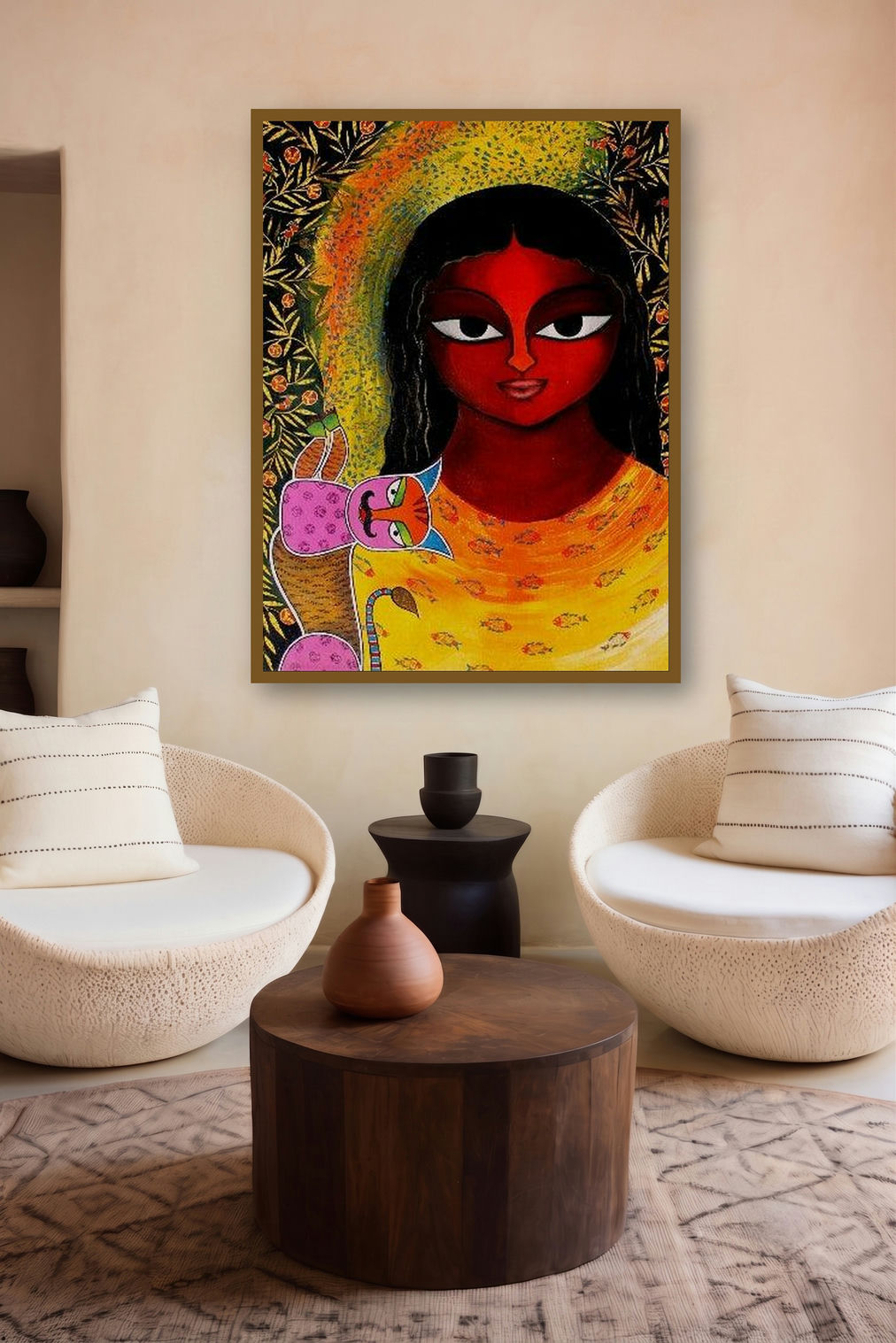 Basanti Viii (Kindred Spirits) by artist Meenakshi Jha Banerjee displayed in a Contemporary gallery