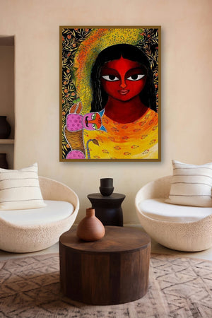 Basanti Viii (Kindred Spirits) by artist Meenakshi Jha Banerjee displayed in a Contemporary gallery