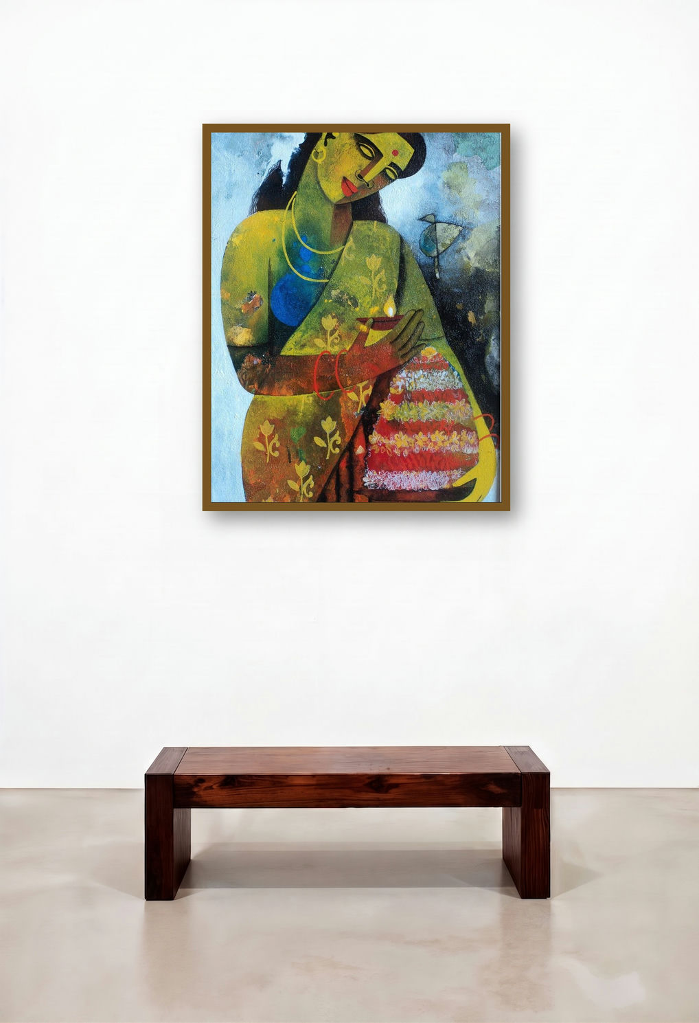 Bathukamma by artist Appam Raghavendra displayed in a Transitional Home Office