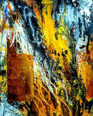 Abstract acrylic painting titled 'Battle Field', 30x24 inches, by artist Kartikey Sharma on Canvas