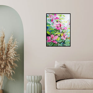 In-situ view of Vishwajyoti Mohrhoff's 'Bauhinia And Duranta Ii (Blossoms Delight: A Floral Harmony)' painting in a room