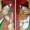 Baul (Diptych)' figurative acrylic painting by artist Sekhar Roy, 15x30 inch, on canvas
