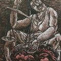 Figurative printmaking titled 'Bazaar 5', 30x20 inches, by artist Charandas Jadhav on Paper