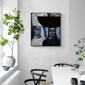 Preview of 'Bazar' Painting by Arun K Mishra shown on a wall in a furnished room.