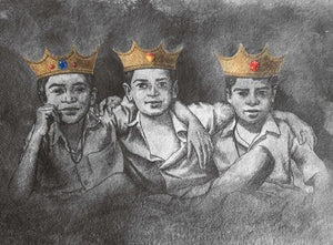 Be The King Of Your Game by Manish Solanki, Original Mixed Media Figurative Painting on Paper, Small Horizontal Wall Art