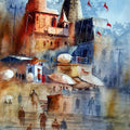 Cityscape watercolor painting titled 'Beautiful Banaras', 30x22 inches, by artist Sanjay Dhawale on Paper