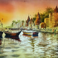 Landscape watercolor painting titled 'Beautiful Banaras Varanasi Evening', 30x22 inches, by artist Sanjay Dhawale on Handmade Paper