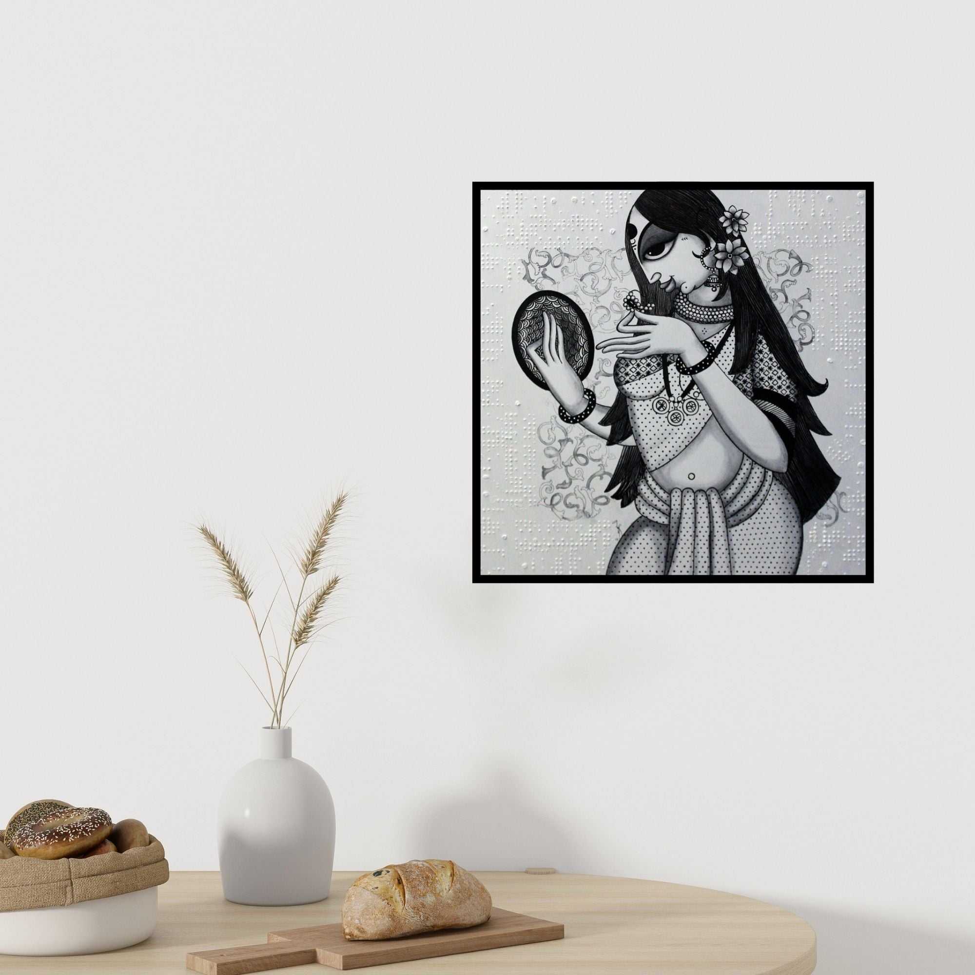 In-situ view of Varsha Kharatamal's 'Beautiful Lady' painting in a room