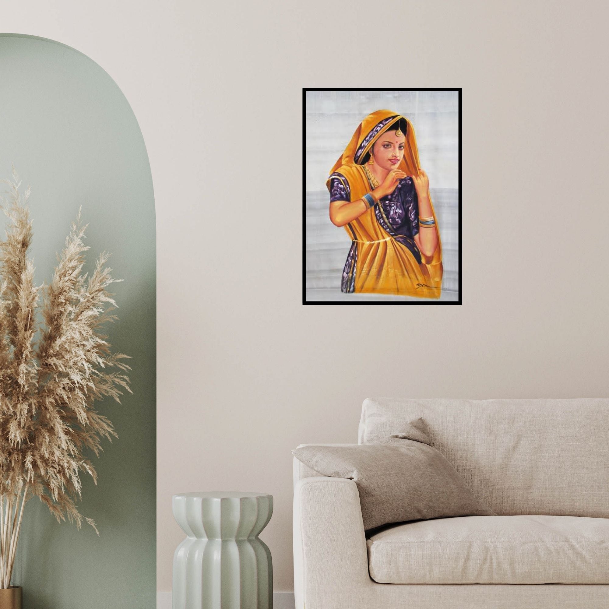 In-situ view of Indian Miniture's 'Beautiful Lady' painting in a room